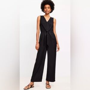 The Loft linen blend tie front jumpsuit size 0 new with tags
